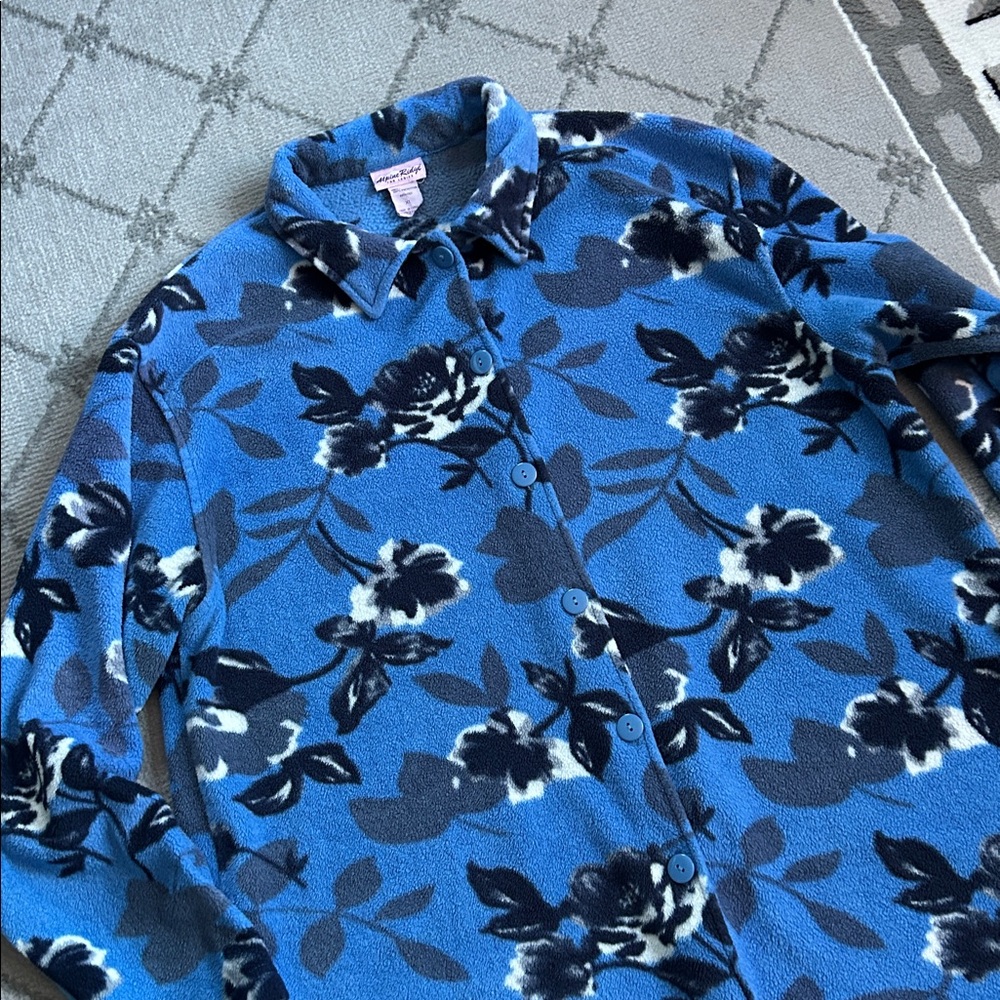 Alpine Ridge Floral Blue Button Up Fleece Jacket - Picture 2 of 6